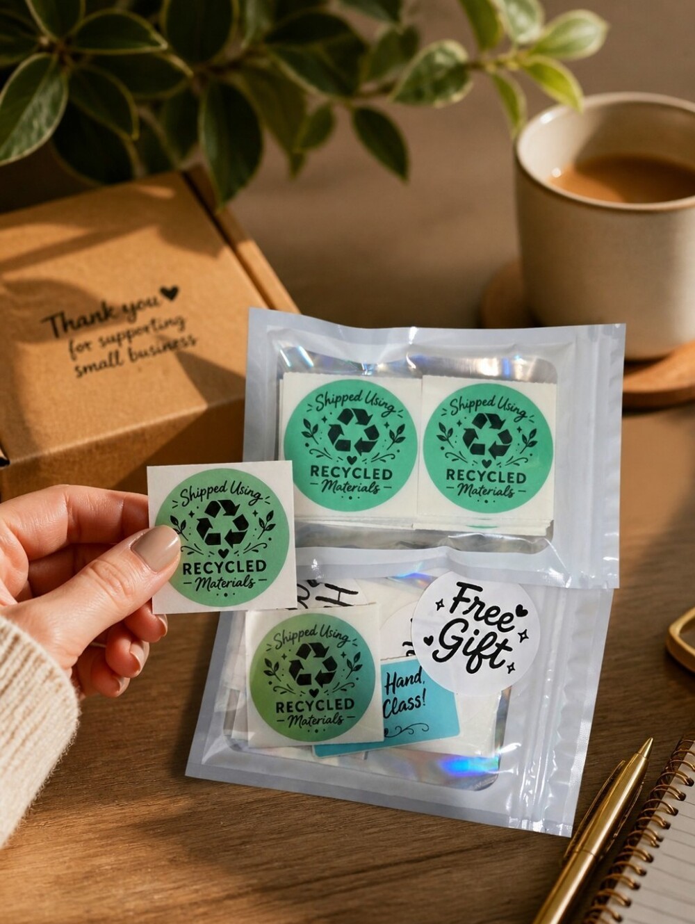 200 Recycled Shipping Stickers 2” Green Round Small Business Labels Reused Boxes - Picture 4 of 5